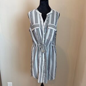 Black and White Striped Sleeveless Button Up Dress sz L